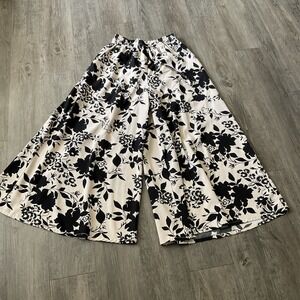 Simply Fun Womens Wide Leg Floral Pants Black White Size L